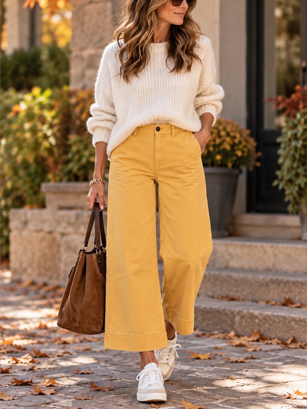 GAP High Rise Wide Leg Crop Chino Pants Yellow Size 10
